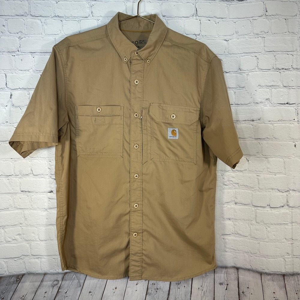 Carhartt Force Mens Tan Relaxed Fit Short Sleeve Work Shirt 102417 Size Medium